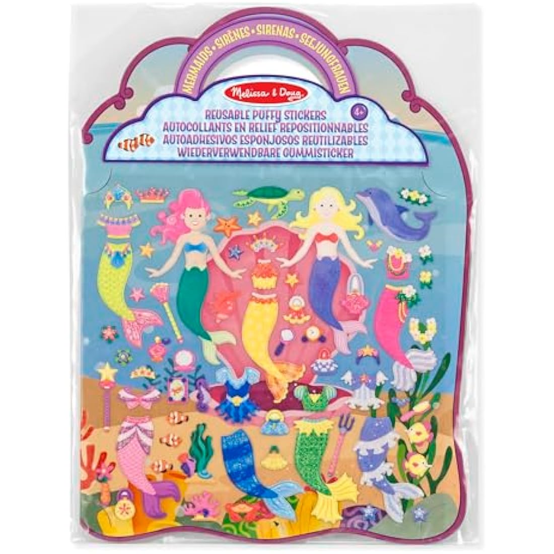 Melissa & Doug Mermaids Puffy Sticker Activity Book – 65 Reusable Stickers with Fold-Out Scenes – Creative Play for Kids Age 4 Plus - FSC Certified