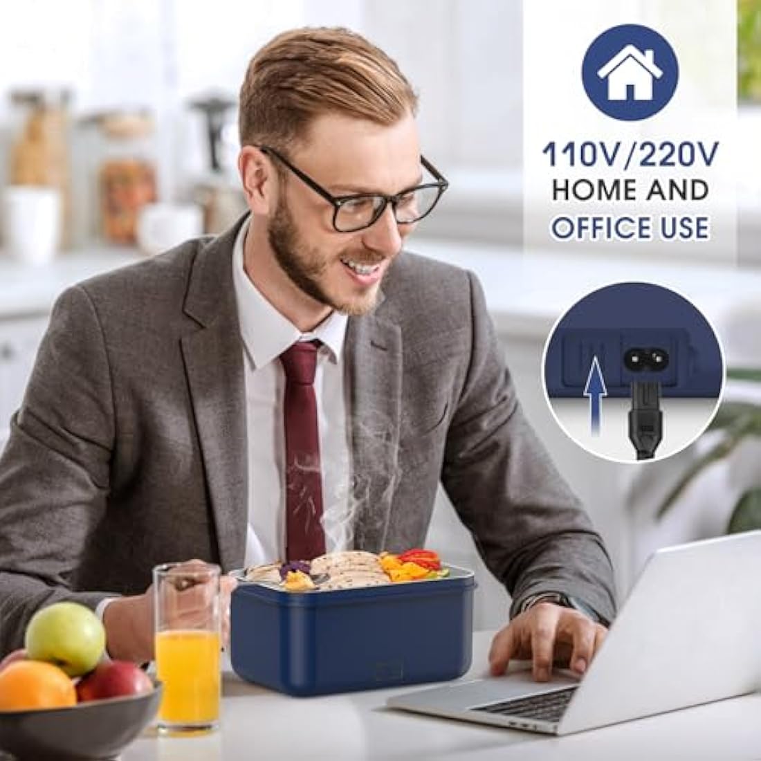 Monteka Electric Lunch Box for Adults, 100W Heated Lunch Box with Spoon, Fork and Insulated Lunch Bag, 1.8L Large 304 SS Container, 12V/24V/230V Electric Lunchbox for Car Truck Home, Gifts for Lover