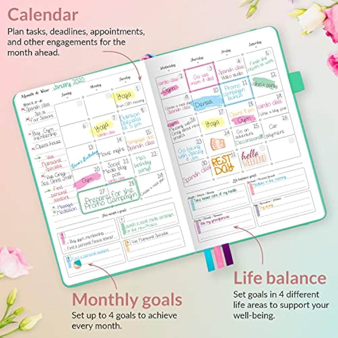 GoGirl Planner and Organizer for Women – Compact Weekly Planner, Goals Journal & Agenda to Improve Time Management & Productivity (Mint Green)