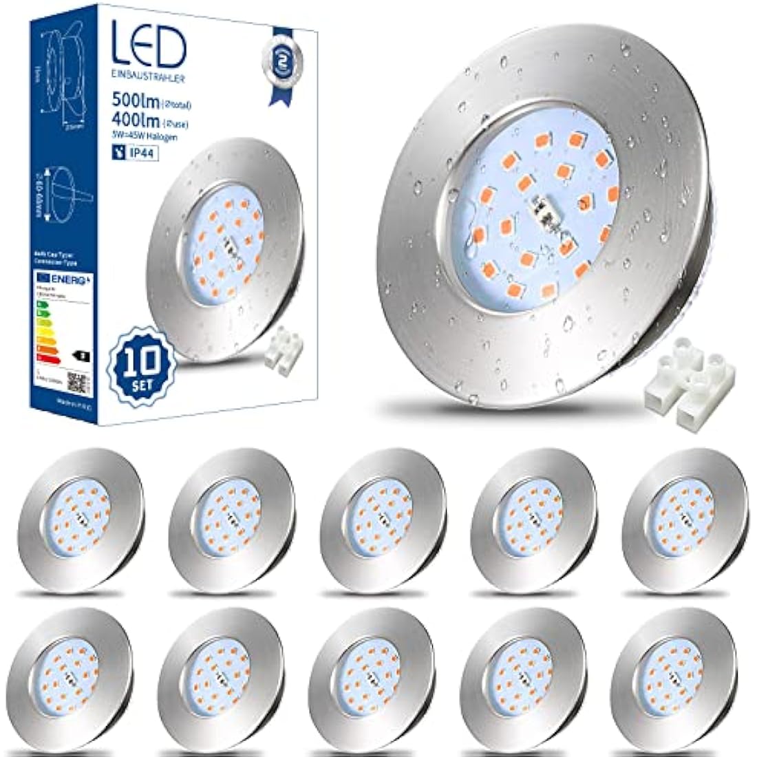 HiBay 10x 5W LED Downlights Recessed Spotlights Ceiling Lights Ultra Thin Downlights Chrome Warm White IP44 Ceiling Spot Light for Bathroom Kitchen, Fits 60-68mm Hole