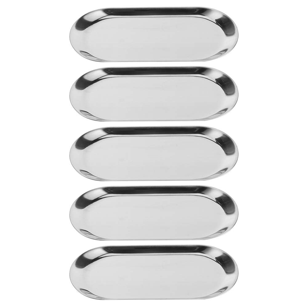 Jewelry Storage Tray - 5pcs Stainless Steel Oval Shaped Towel Tray Cosmetics Jewelry Tray Smooth Surface Dish Plate Organizer(Silver)