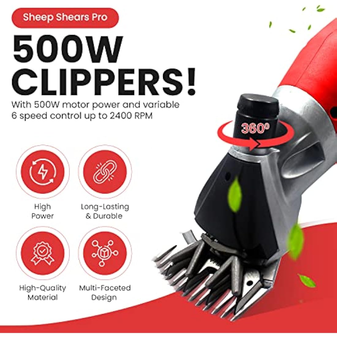 Sheep Shears Pro 220V UK Plug 500W Professional Heavy Duty Electric Shearing Clippers with 6 Speed, for Shaving Fur Wool in Sheep, Goats, Cattle, Farm Livestock Pet,CE