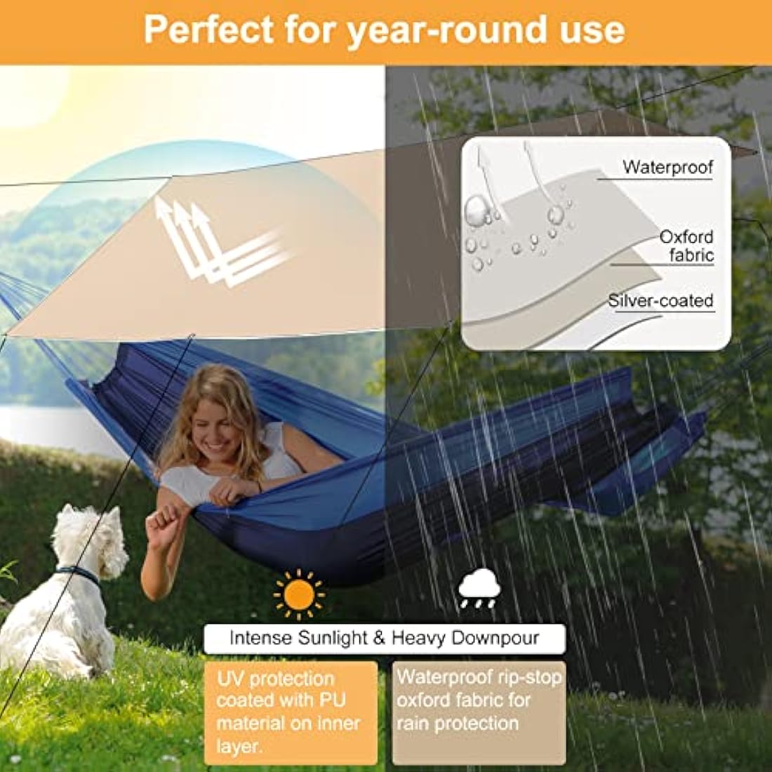 WADEO 3x3.6M/10×12FT Camping Tarp, Waterproof Heavy-Duty Tarp Shelter with Adjustable Poles, UV Protection, Sun & Rain Cover, Hammock Tent for Camping, Beach, Festival