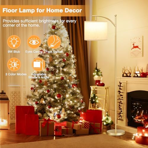Aooshine Floor Lamps for Living Room with 3 Color Temperatures, Adjustable Tall Standing Lamp with Off White Shade and Gold lamp Hole(Bulb Included)