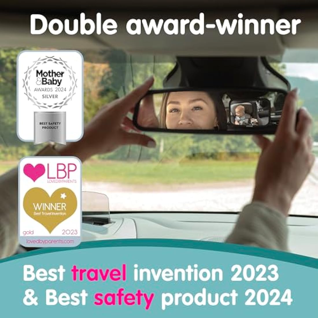 Onco Baby Car Mirror - 100% Shatterproof & Shakeproof, Award-Winning Car Mirror Baby Rear View, Non-Slip with 360° Rotation, Newborn Essentials