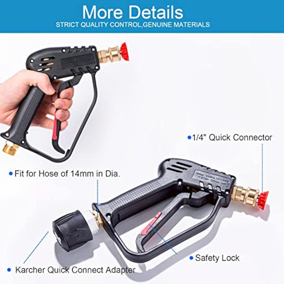 YUET High Pressure Washer Gun Handle with 5 Water Nozzle Tips,Water Wash Cleaner for Car Cleaning Kit(M22 14MM Fitting Hose Connector & 1/4" Karcher Kärcher Quick Connector) Power Wand 4350 PSI