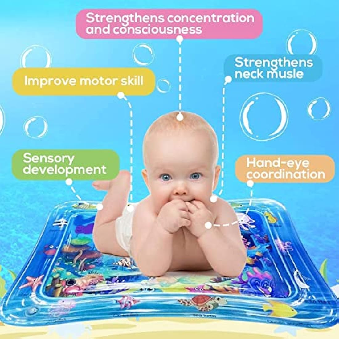 Wendergo Tummy Time Mat Inflatable Water Mat Baby Playmat Sensory Toy Early Development Activity Pad for Infants & Toddlers 3 6 9 Months Newborn Girls Boys