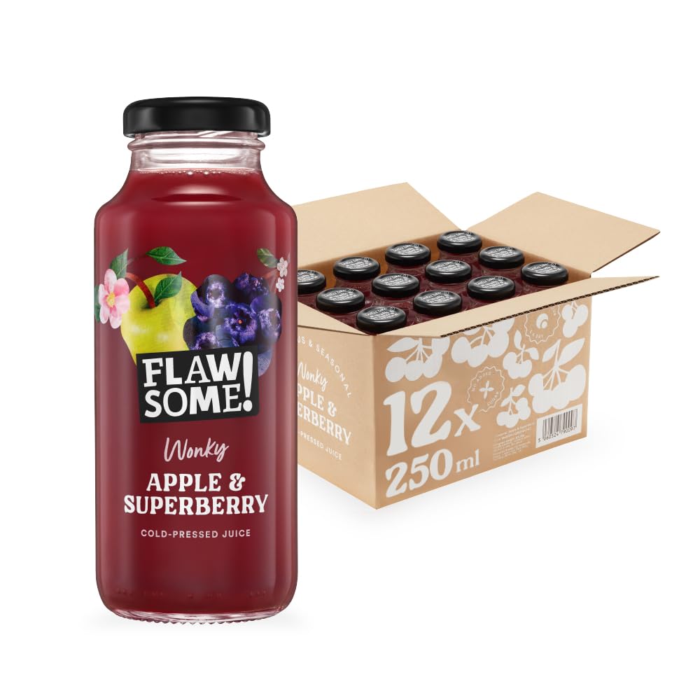 Flawsome! Apple & Superberry Juice ? No Added Sugar, 100% Cold-Pressed Pure Juice, Vegan Craft Juice ? No Sweeteners, Not from Concentrate (12x250ml)