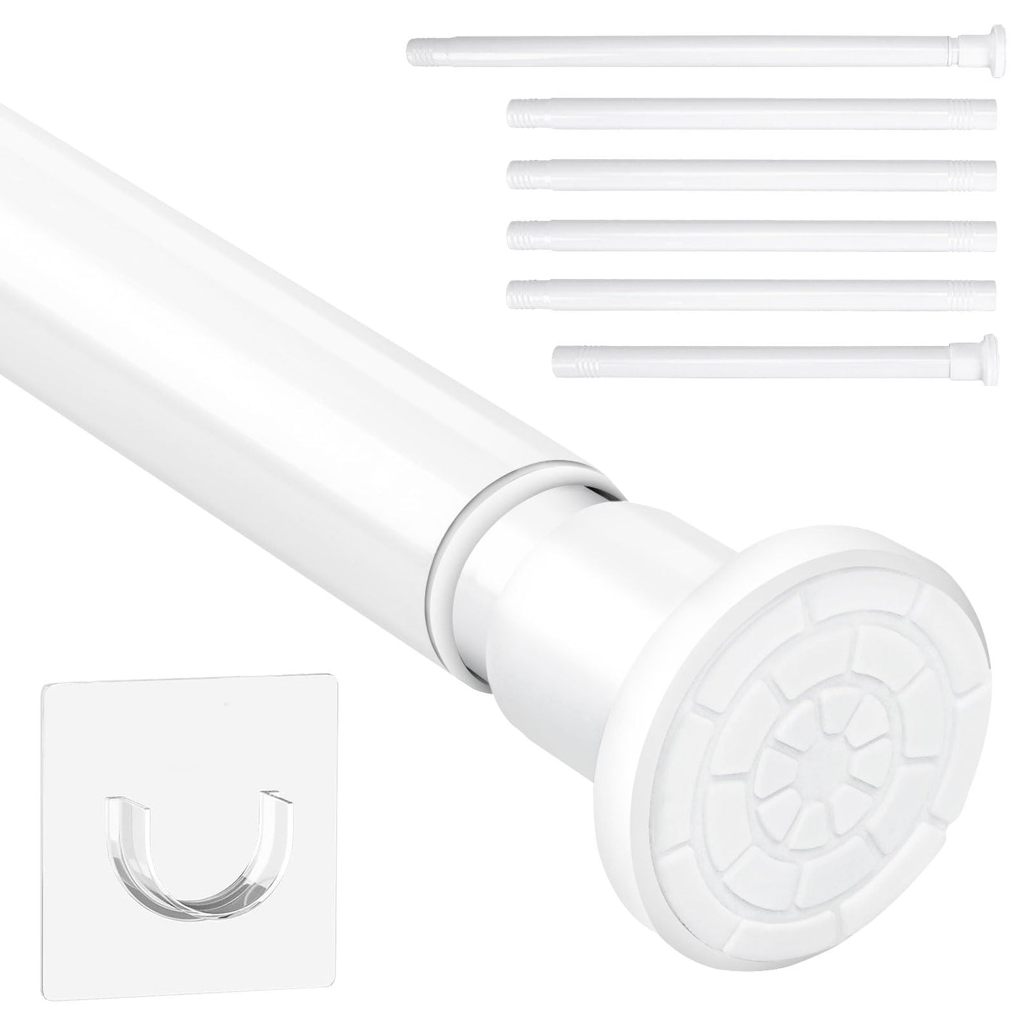 Adjustable Drillless Shower Rail - Extendable Tension Rod 71-240cm (28-95 Inch), Rust-Resistant Stainless Steel with Non-Slip Ends, White