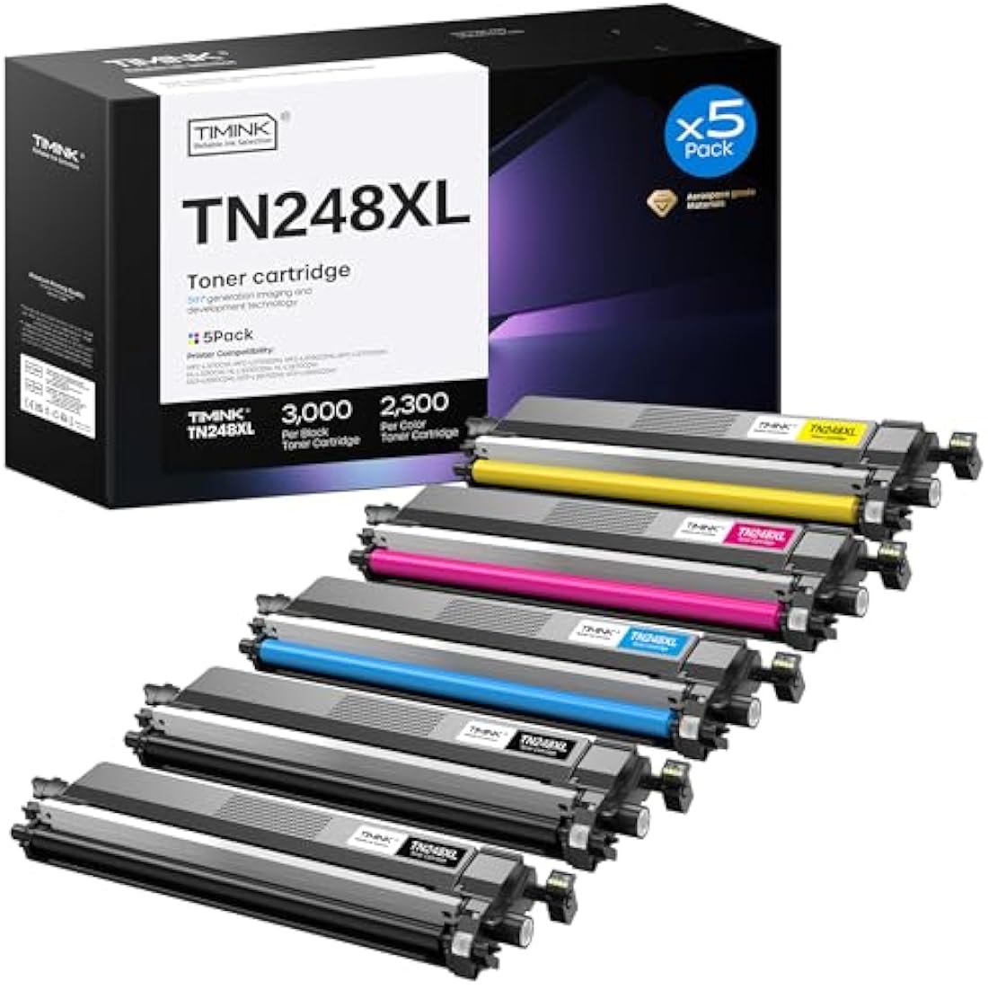 Timink TN248XL Toner Cartridge Replacement Brother TN248 TN248XL TN248CMYK Compatible for Brother HL-L3220CWE DCP-L3520CDWE MFC-L8390CDW MFC-L8340CDW HL-L8230CDW HL-L8240CDW MFC-L3740CDWE (5 Pack)