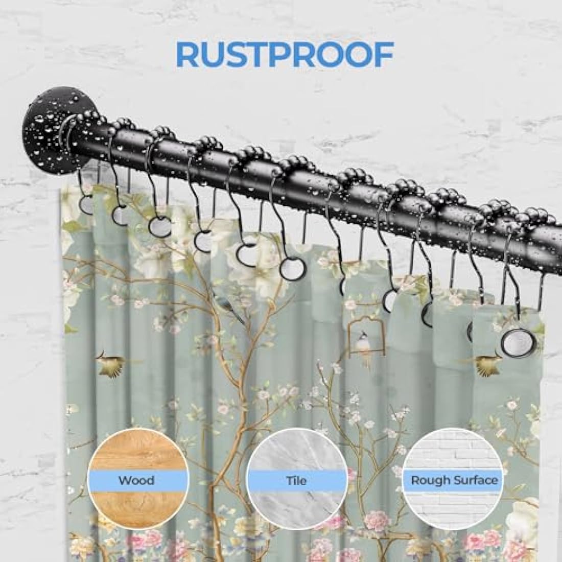 L Shaped/U Shaped Shower Curtain Rail, [60-92]X[78-198]X[60-92]cm Adjustable Shower Curtain Pole, Wall Mounted Curved Shower Rail With 12 Rings & Ceiling Support For Bathroom Bathtubs, Need Drilling