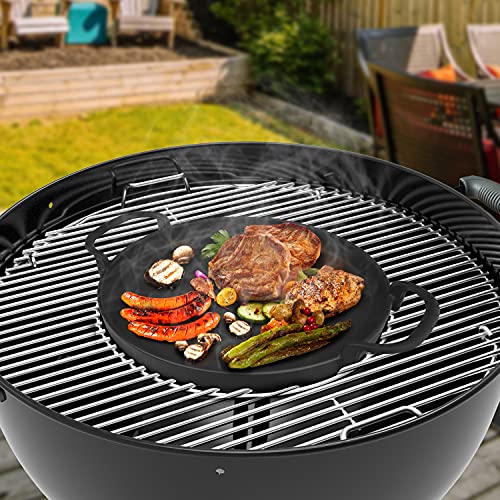 Onlyfire Round Cast Iron Griddle Grill Pan for Weber 7421 Gourmet BBQ System, Replacement for 57CM Weber Charcoal Kettle Grills