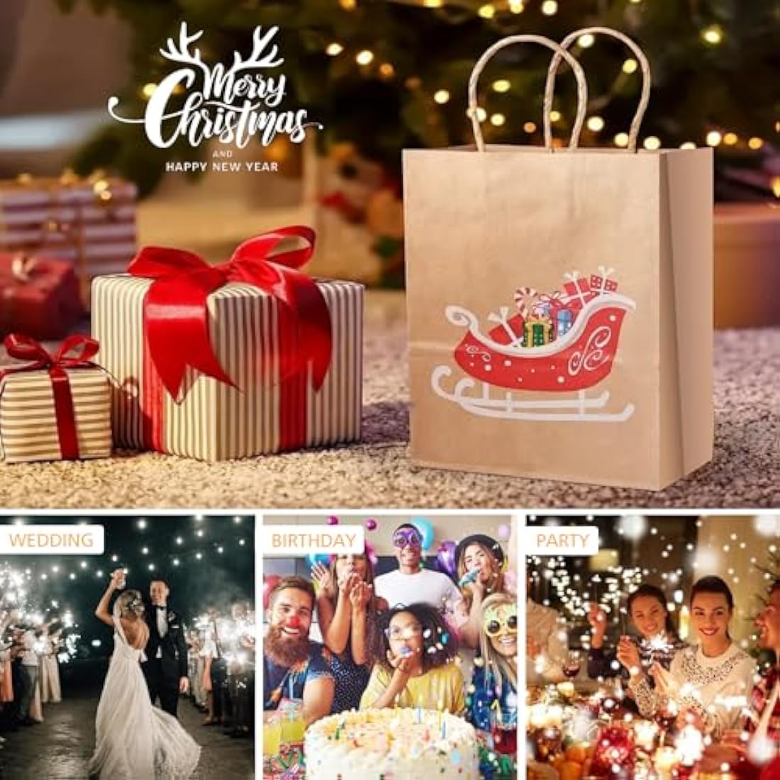 GIFTSAY 30pc Brown Paper Bags with Handles - 15x8x21cm Small Gift Bags for Wedding, Party Favors, Grocery, Retail & Birthday