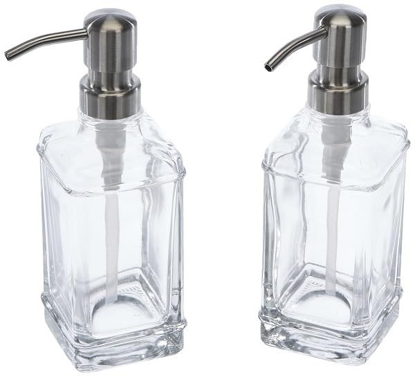 Versatile Glass Soap Dispenser Bottle with Pump, 12 Oz Dripless Stainless Steel Pump Bottle, Refillable Liquid Hand Jar Dispenser for Bathroom,