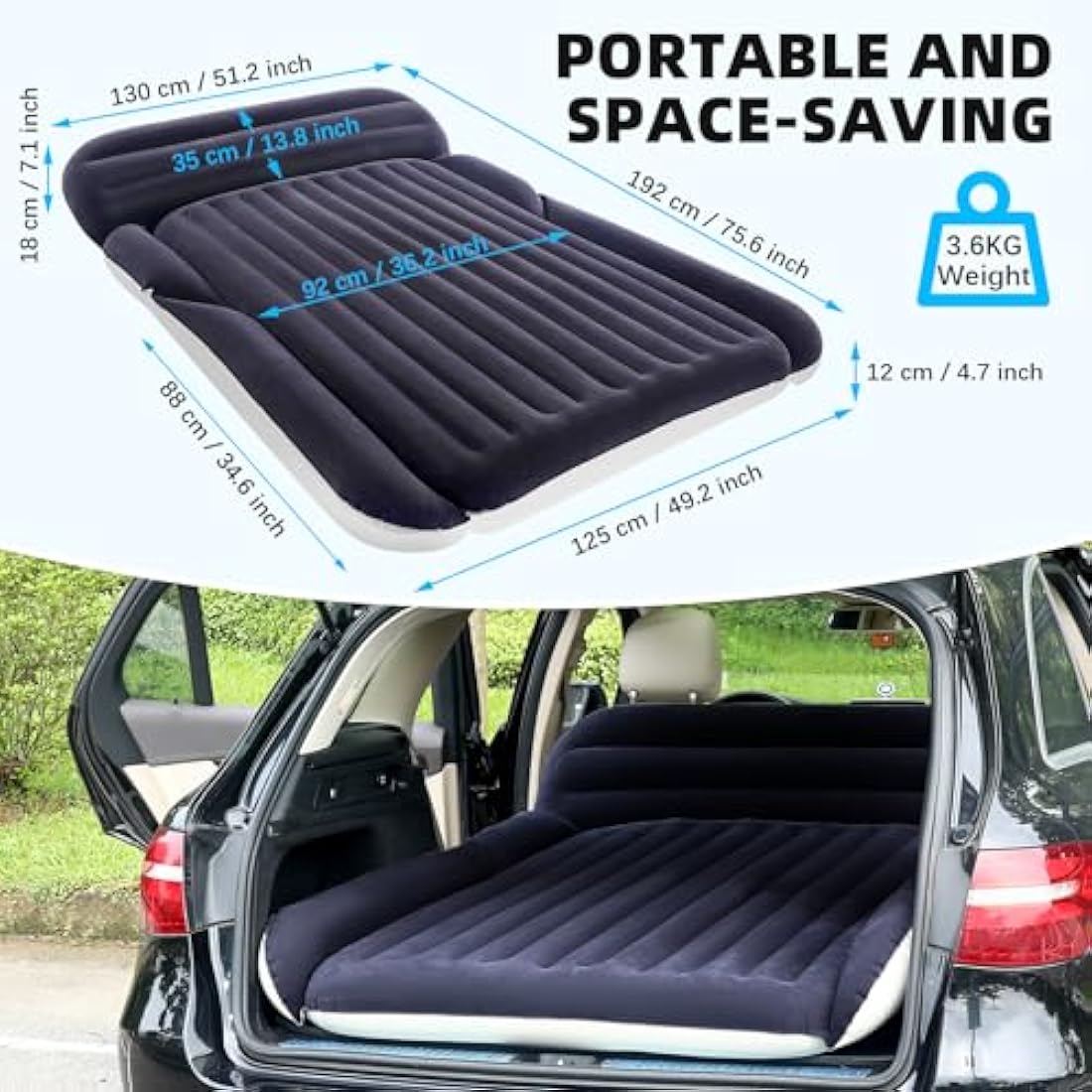 KMZ Inflatable SUV Air Mattress with Pump Car Air Mattress Outdoor Car Bed for Back SUV Portable Sleeping Pad Mattress