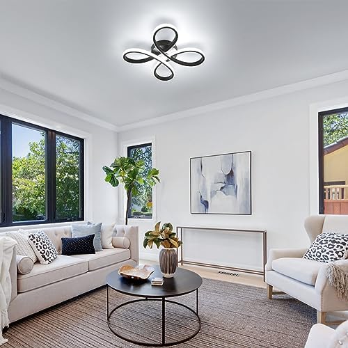 Dorlink LED Ceiling Light, Modern Flower Ceiling Lights Black Chandeliers Ceiling lamp, 3000/4500/6500K 3 Color Small Flush Ceiling Light for Bedroom, Living Room, Kitchen, Hallway, Bathroom, Porch