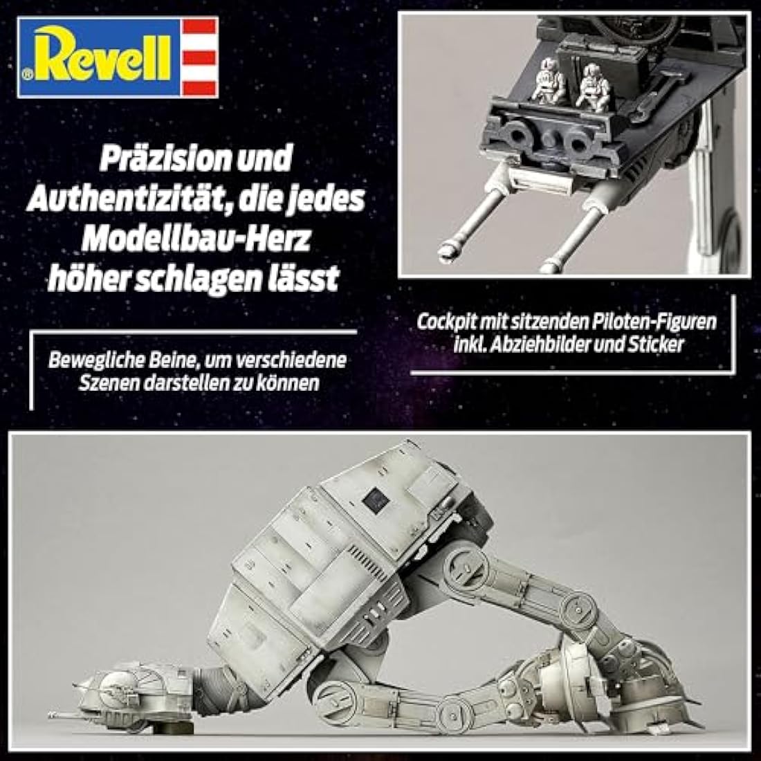Revell 01205 AT-AT Bandai (Click System) 1:144 Scale Unbuilt, Pre-coloured, Click-Together (Non-Glue), Plastic Model Kit