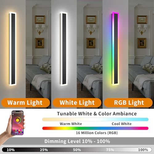 Zihoi Outdoor RGB Wall Lights, 60CM 2 Pack RGB/Warm/White Dimmable Modern Led Wall Lighting, Long Wall Sconce with Remote and APP Control for Outdoor/Indoor Party Gathering