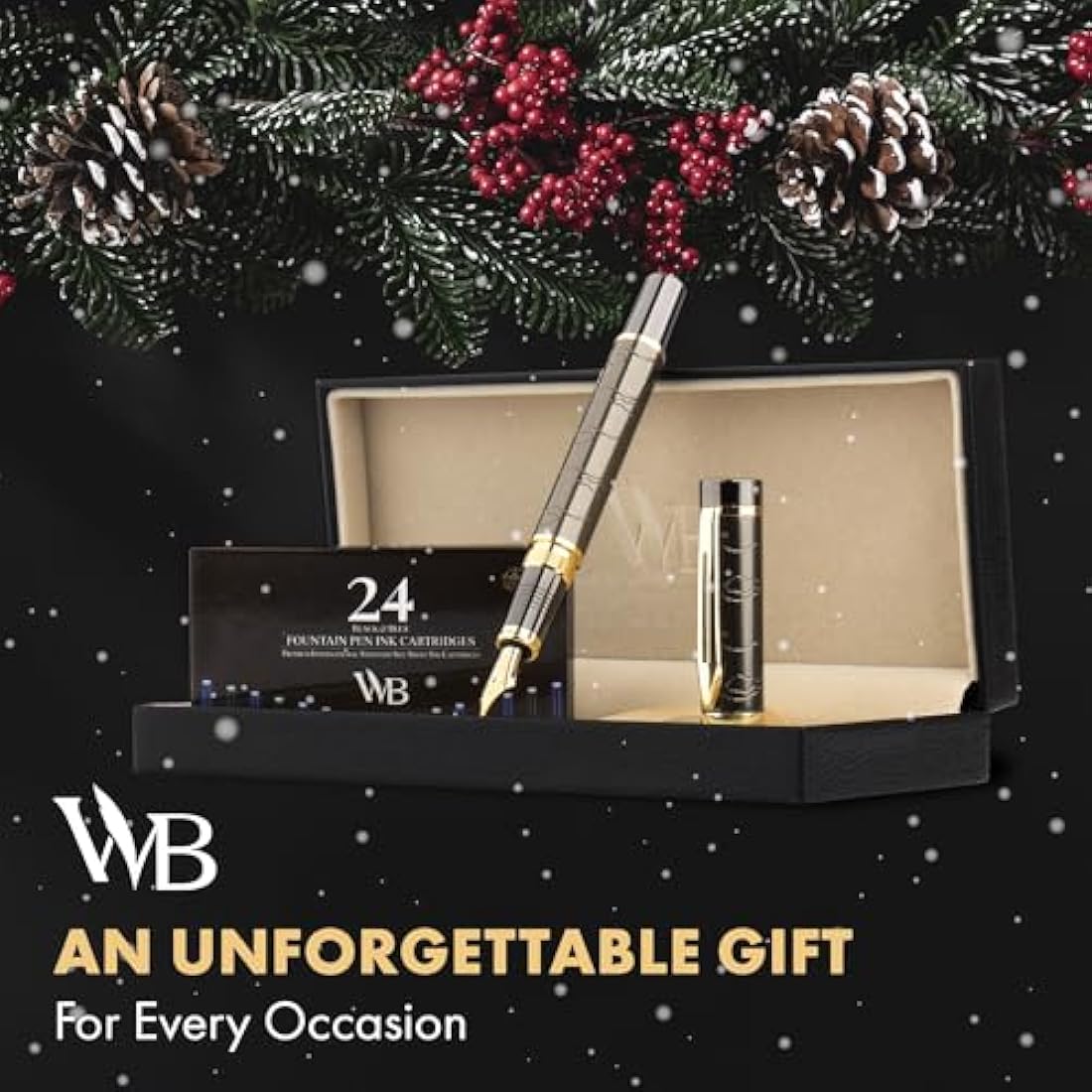 Wordsworth & Black Primori Fountain Pen Set [Gunmetal Gold]; Extra Fine Nib, Gift Case, 24 Ink Cartridges, Refill Converter, Manual; Journaling, Calligraphy, Smooth Writing Pens; Left and Right Handed
