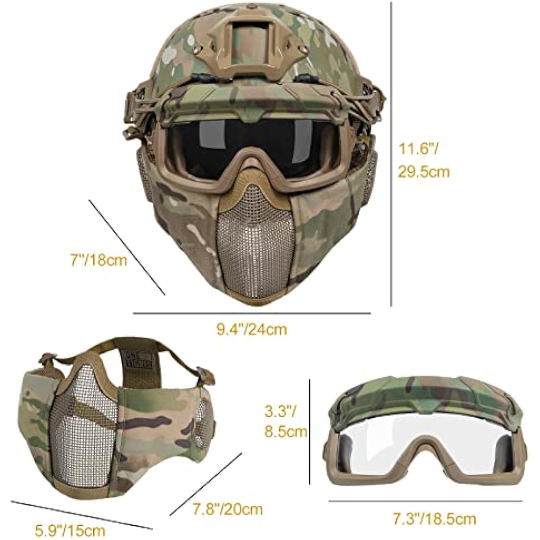 OneTigris Airsoft Fast Helmet - Full Face Protective Tactical Helmet With Foldable Ear Protection Mask And Goggles for Airsoft Paintball Sooting Wagrgame CS