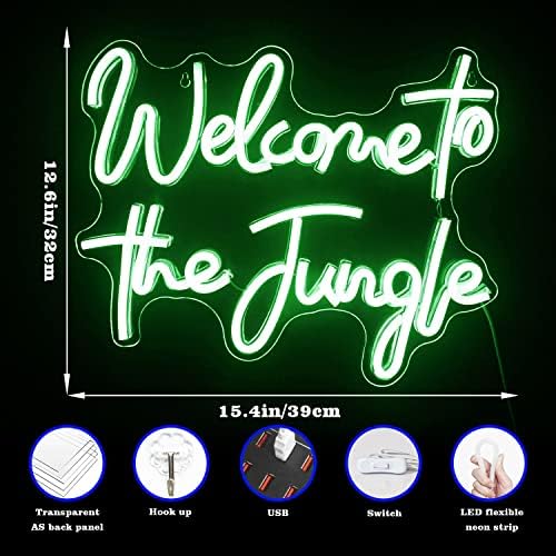Looklight Welcome to The Jungle Neon Sign Green LED Neon Lights Letter Neon Sign for Bedroom Wall Decor USB Words Neon Signs for Home Bar Garden Wedding Engagement Party Wall Sign Gift
