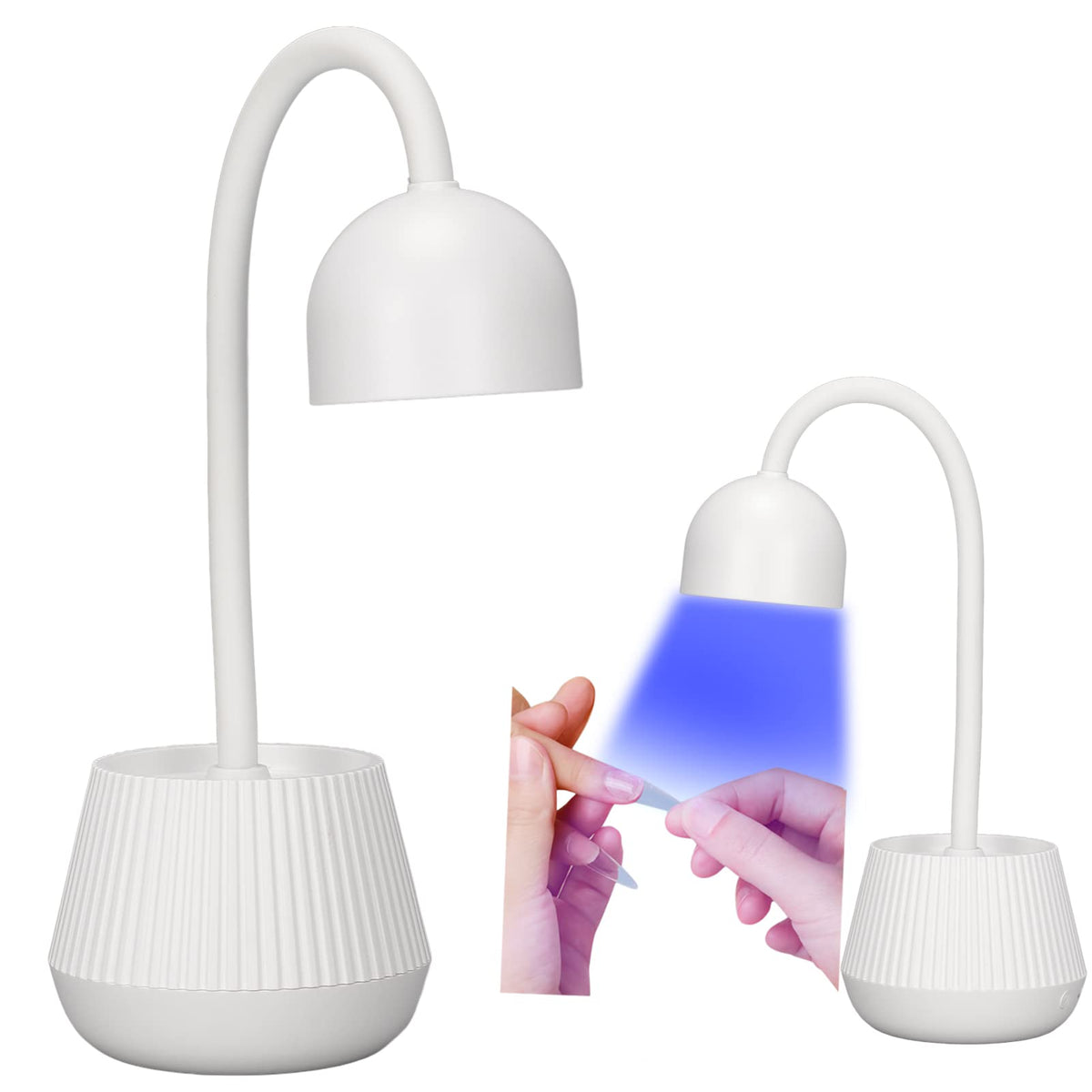 Socobeta 24W LED Nail Polish Curing Lamp, 365nm 405nm 360? Rotatable Gooseneck USB Plug-in Nail Gel Dryer White UV Lights for Nails