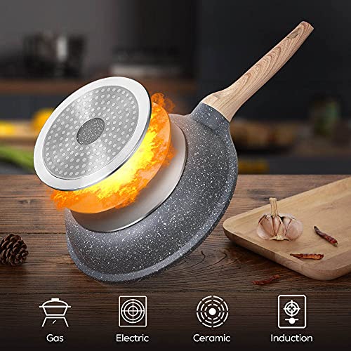 ZUOFENG Nonstick Frying Pan Skillet 28cm, Stone Pans Cookware Granite Coating, Induction Pans Saucepans Omelette Skillet