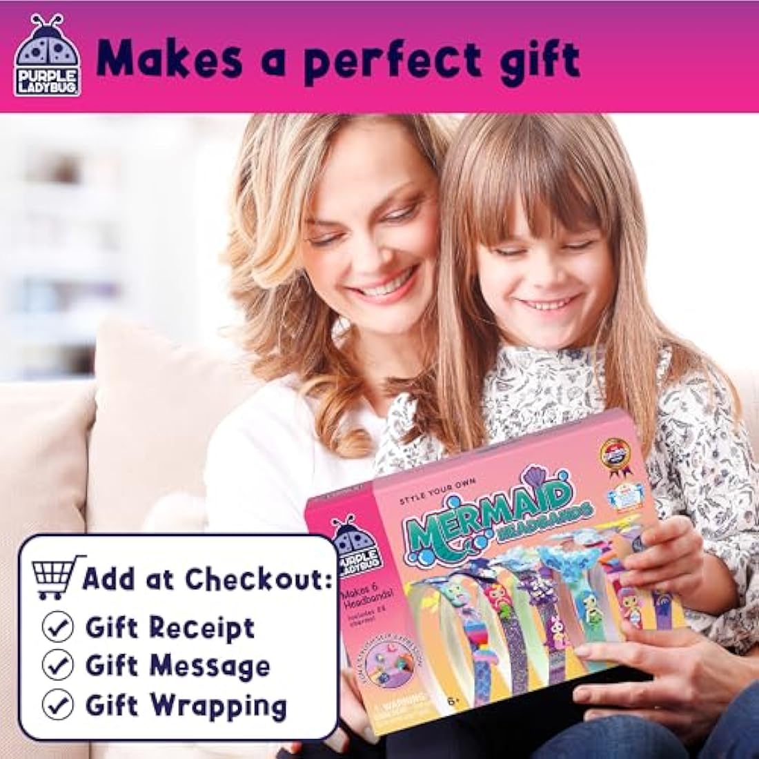 PURPLE LADYBUG DIY Headband Making Kit for Girls - Mermaid Gifts for Girls Age 6+, Creative Headband Making Set, Non-Toxic Hair Accessories, Mermaid-Themed Birthday Presents