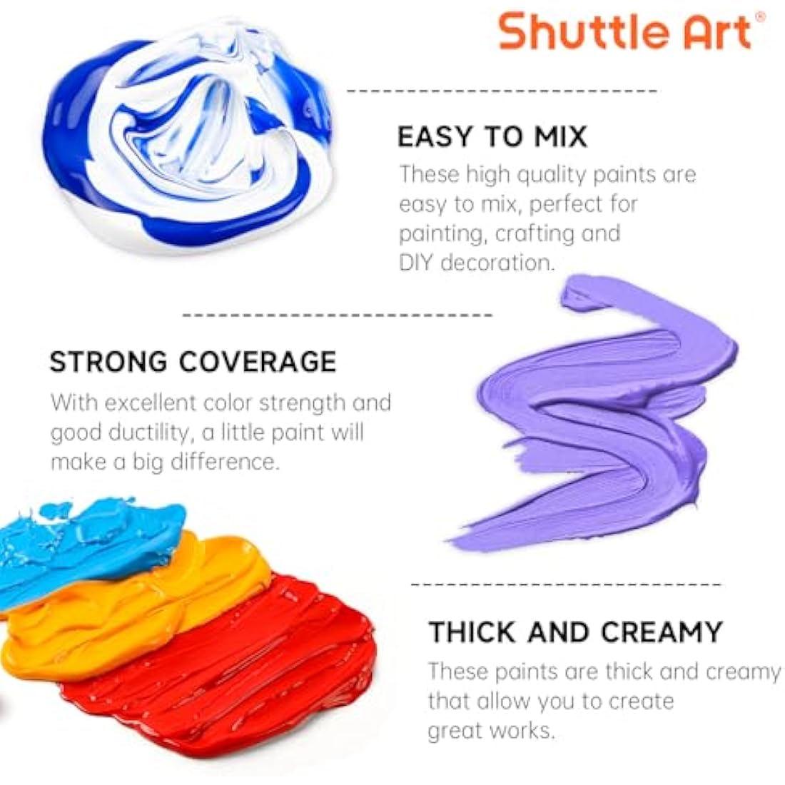 Shuttle Art Acrylic Paint Set, 36 Colours (60ml, 2oz) with 12 Brushes & 1 Palette, Craft painting, Rich Pigments,Non-Toxic for Artists,Beginners and Kids on Rocks, Crafts, Canvas,Wood, Fabric, Ceramic