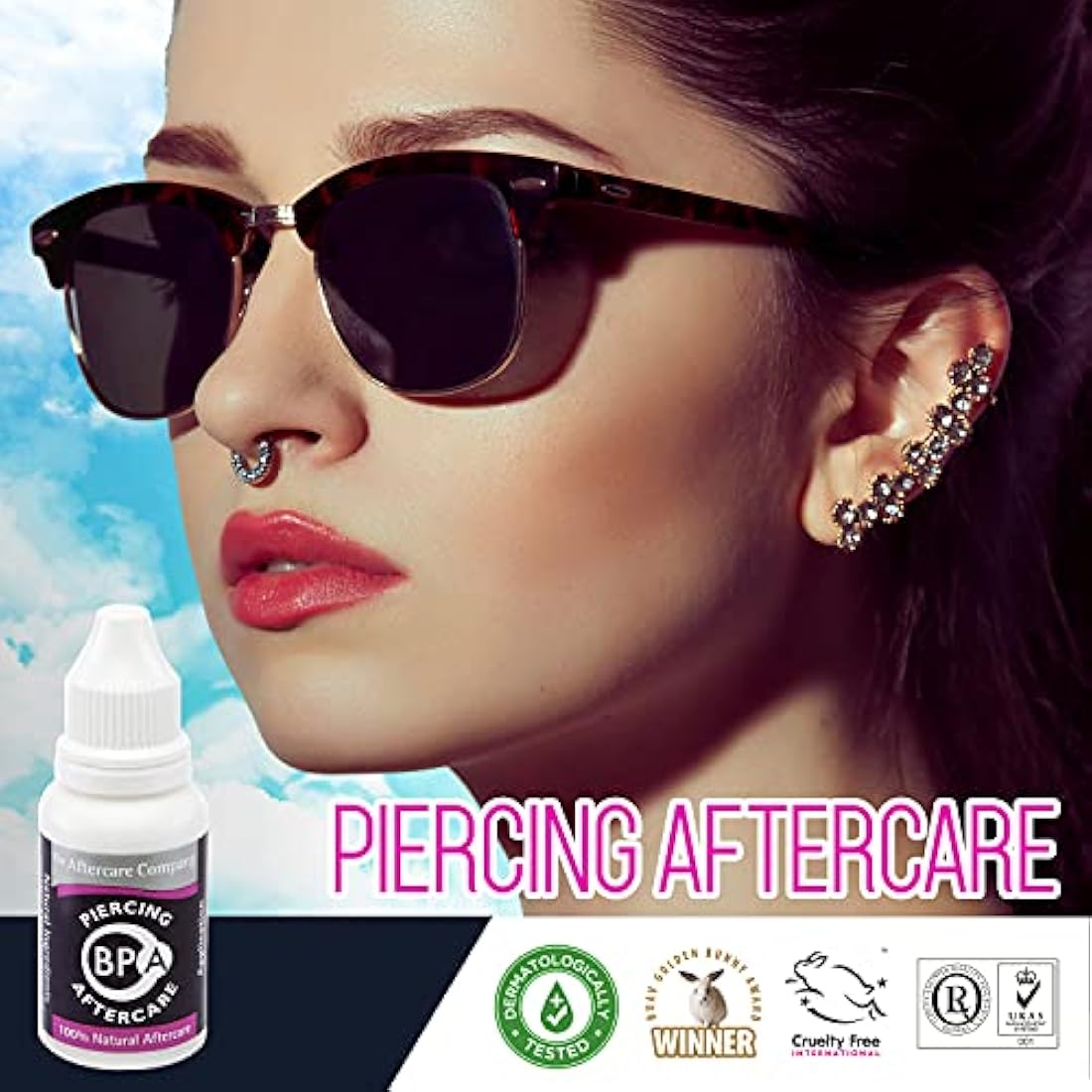 BPA Piercing Aftercare - Box 24 x 10ml from The Aftercare Company - Dermatology Approved -Vegan Friendly - Cruelty Free - Unique Formula.