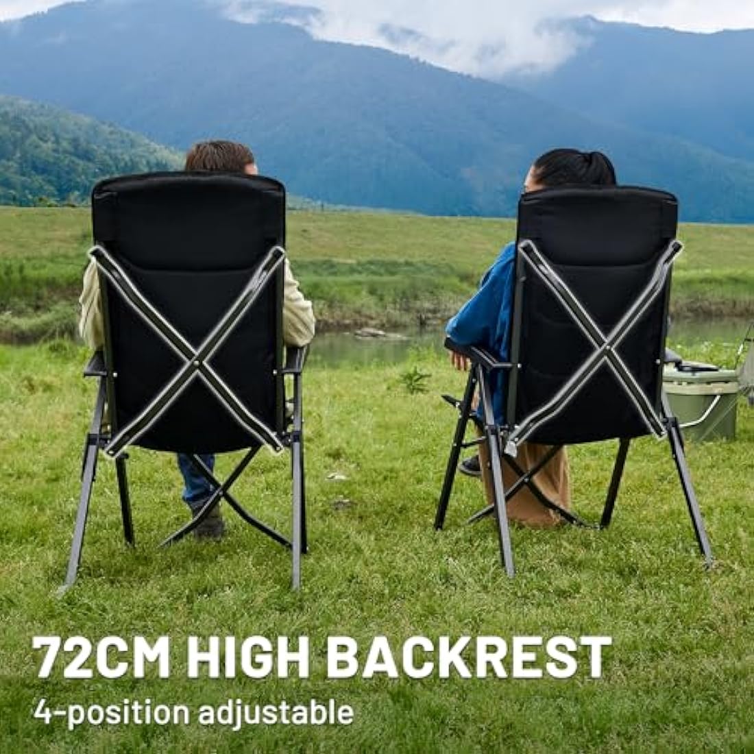 TIMBER RIDGE Camping Chairs for Adults Heavy Duty, Oversized Folding Garden Chair, High Back Outdoor Chair Luxury for Caravan Dining Beach Picnic, Adjustable 4-Position, Support 150kg, Black