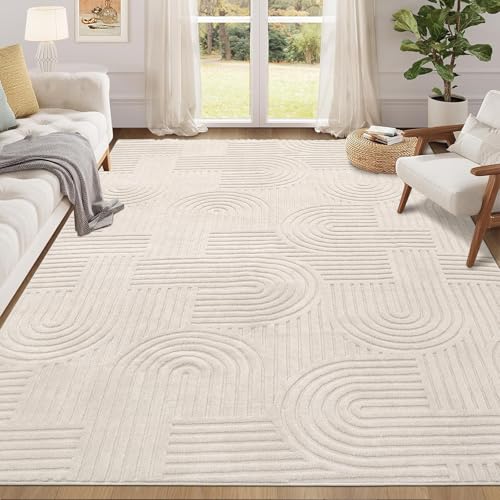 Enyhom Rugs Living Room 160 x 230 cm, Cream Fluffy Area Rugs for Bedroom Washable Anti Slip Modern Floor Carpets Mat Non Shedding Thick Pile Beside