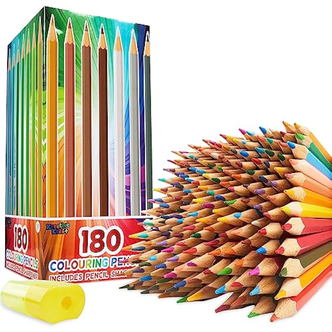 KreativeKraft Coloured Pencils Set of 180 - Colouring Pencils for Kids Teens and Adults - 30 Colours Sharpener Included - Art Supplies School Supplies - Kids Pencils Age 3+