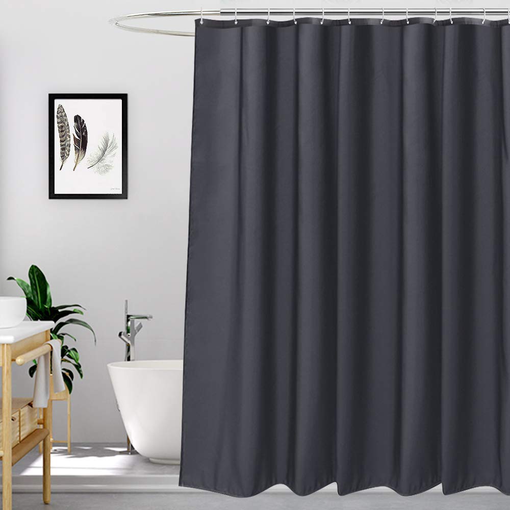 EurCross 200cm Long Fabric Dark Gray Shower Curtain 180x200 cm drop, Water Resistant Mould Proof and Mildew Resistant Deep Grey Shower Curtain Liner