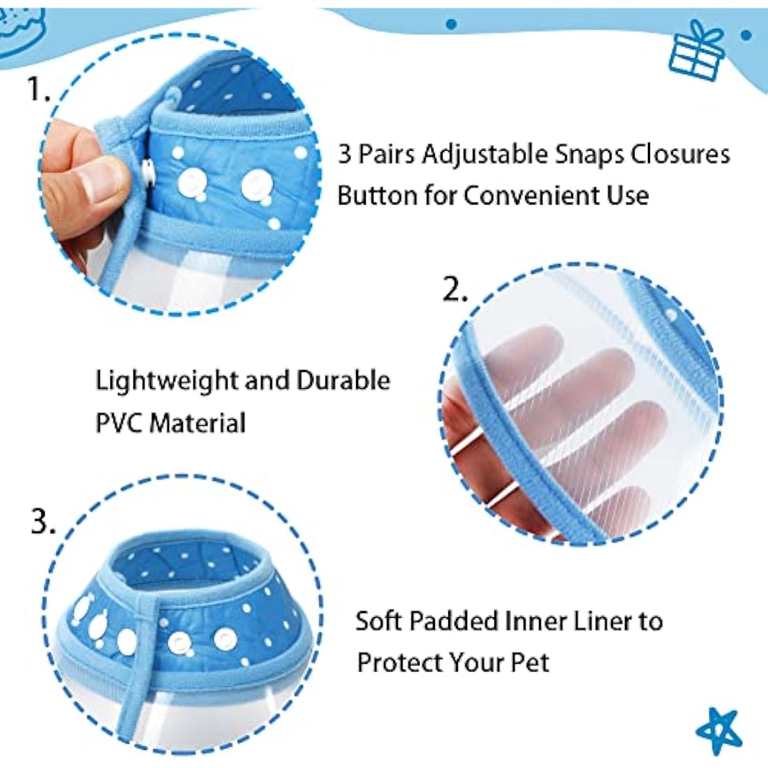 Vivifying Pet Cone, Adjustable Cat Cone, 5.7-8 Inches Lightweight Elizabethan Collar for Puppies, Small Dogs and Cats (Blue)