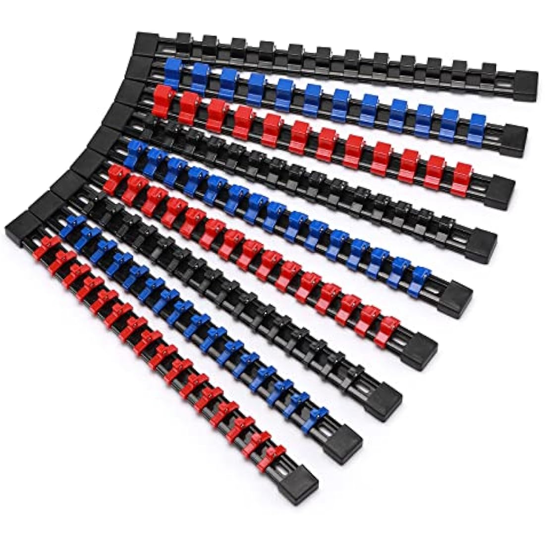 CASOMAN 9PC ABS Socket Organizer, 1/4-Inch, 3/8-Inch, 1/2-Inch, Premium Quality Socket Holders (9-Piece Set, Blue, Red, Black)