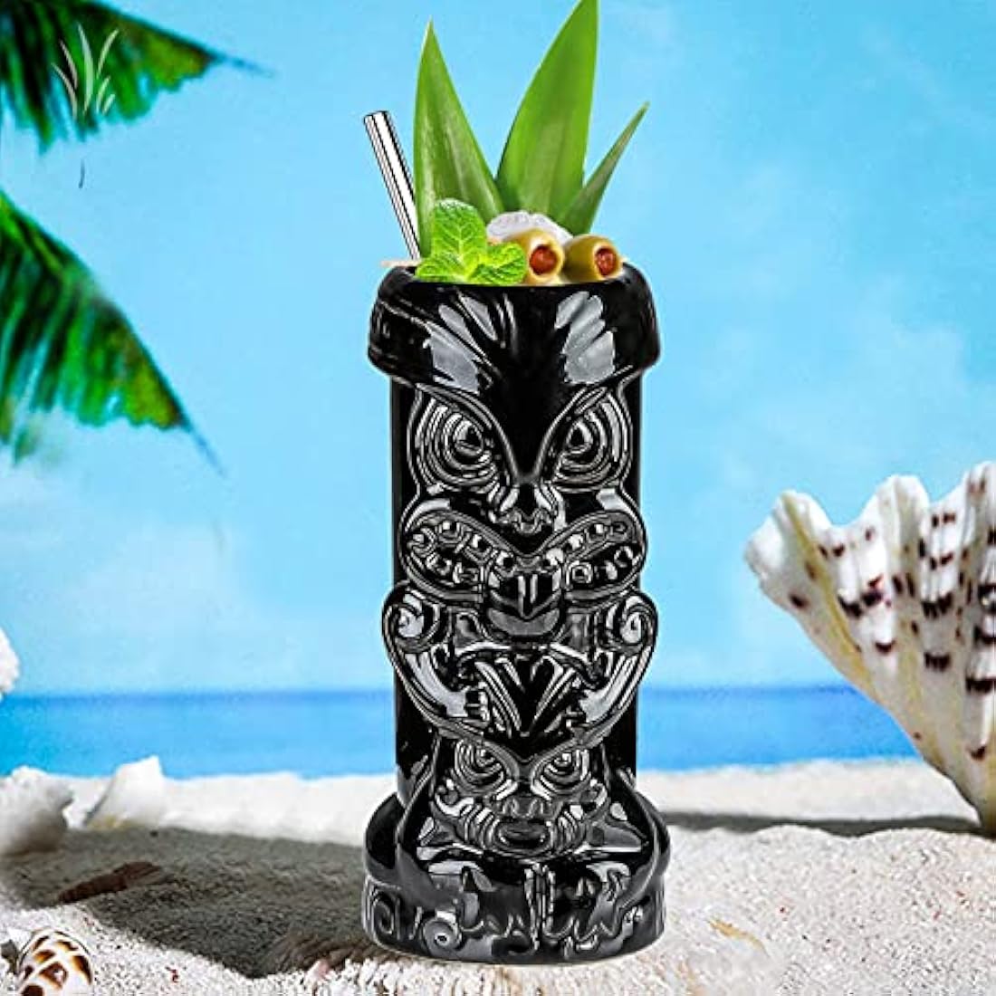 Tiki Glasses for Cocktails Tiki Mugs Set of 4 Ceramic Tropical Cups Hawaiian Tiki Party Creative Cocktail Glass Drinks Large Bar Drinkware Premium Tropical Exotic Cute Barware 4 Packs