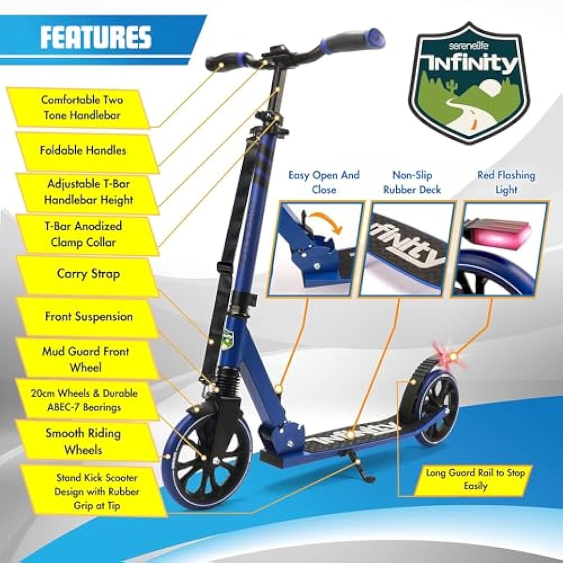 SereneLife, Kick Scooters, Scooter, Kids Scooters, Scooter for Kids Ages 8-12, Girls Scooter, Boys Scooter, Stunt Scooters for Teenagers 11-15, Folding Kick Scooter, Adult Scooters with Big Wheels