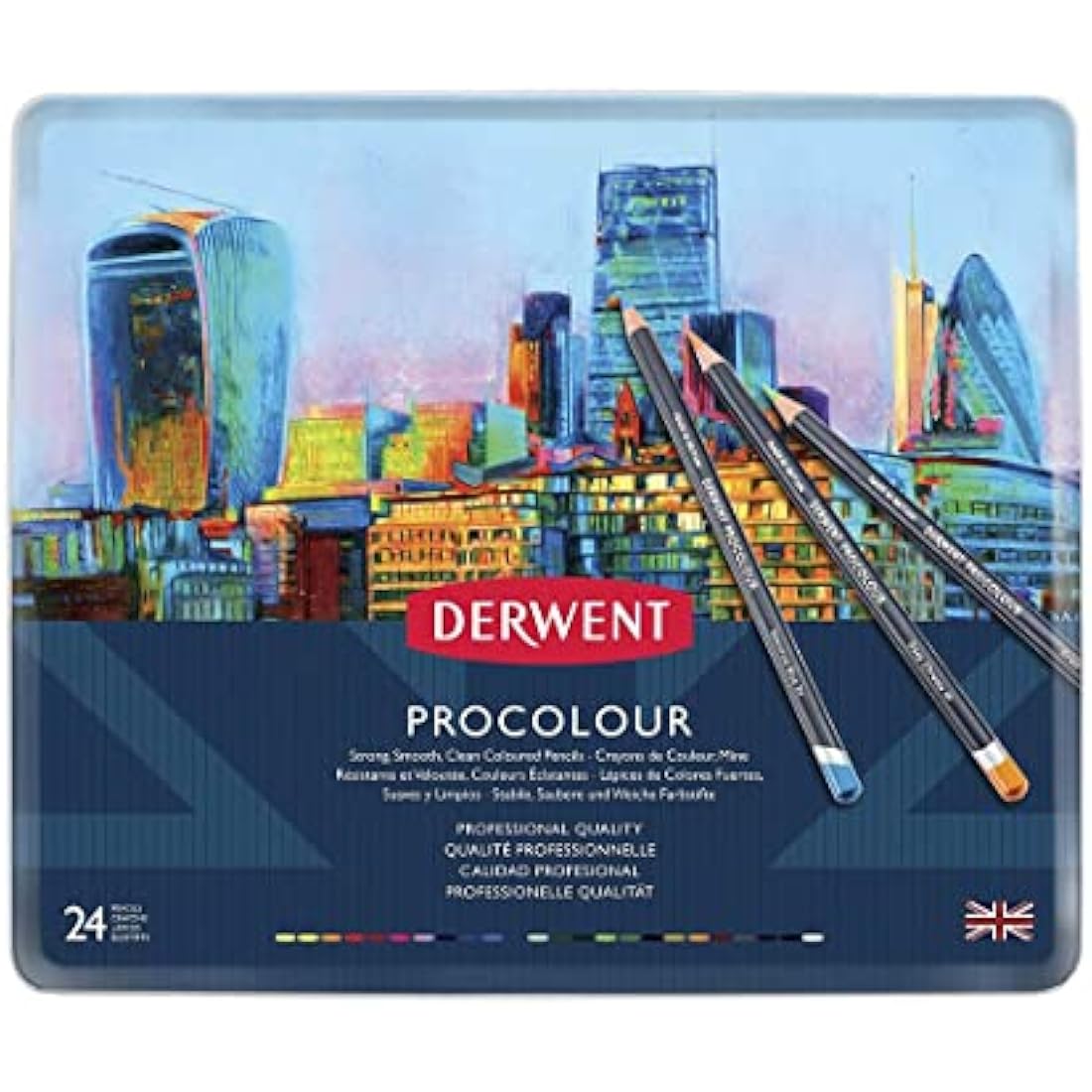Derwent Procolour Pencils Set Of 24 In Tin, 4mm Round Core, Premium Core Strength, Smooth Texture, Ideal For Fine Art Drawing & Colouring, Professional Quality, 2302506