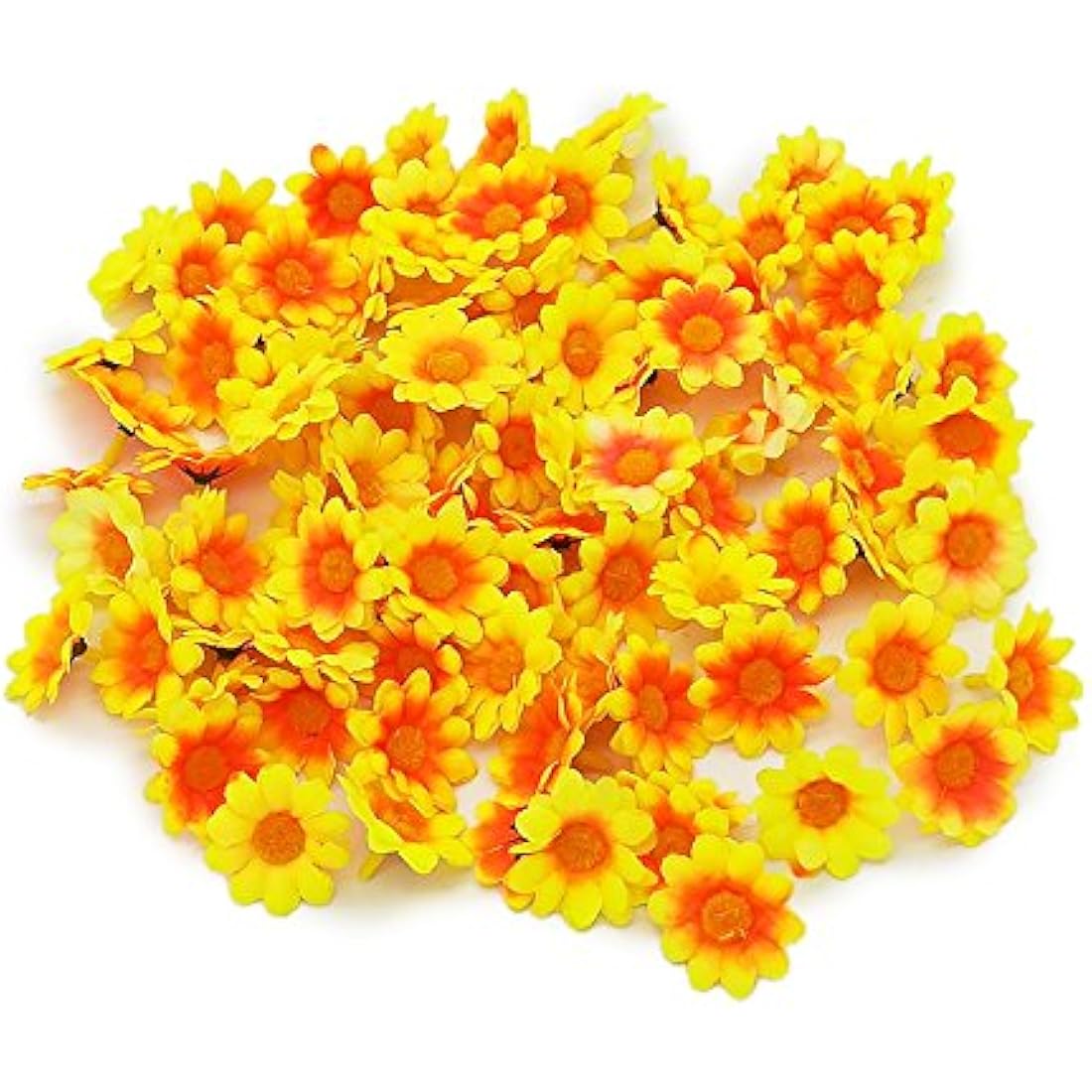 Artificial Daisy Flower Heads 100pcs Fake Gerbera Petals Yellow & Orange for DIY Garland Craft Birthday Indoor Outdoor Party Easter Bonnet