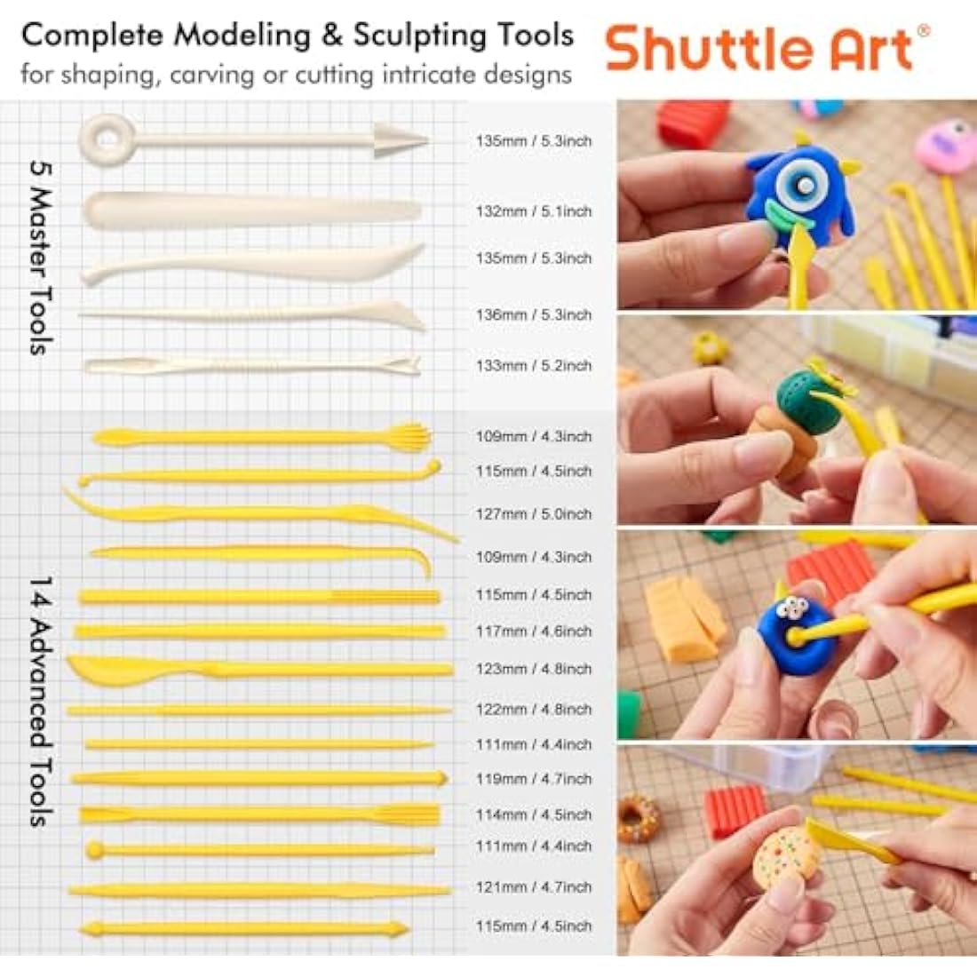 Shuttle Art Polymer Clay Modeling Kit, 82 Colors, Oven Bake, Non-Toxic, Non-Sticky, Ideal DIY Art Craft Kit for Kids & Adults, Includes 19 Tools & 16 Accessories