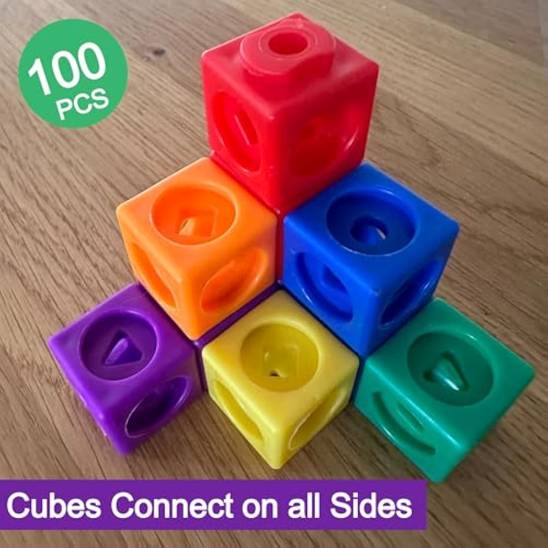 Maths Cubes - 100-Piece Set of Fidget Linking Cubes for Early Learning and Maths, with 10 Colours and Geometric Shapes, Perfect for Classroom and Home