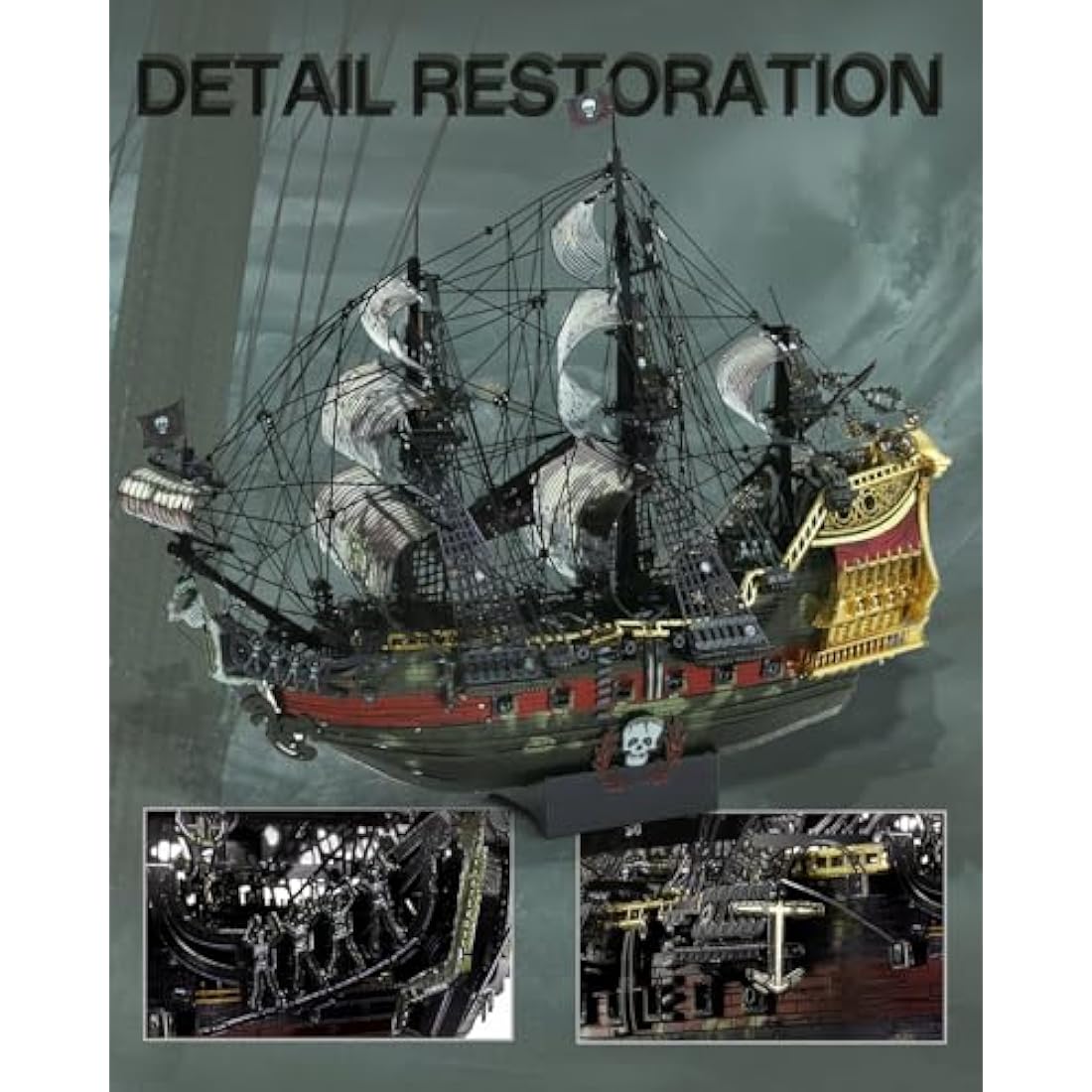 Piececool Metal 3D Puzzle Queen Anne's Revenge with Tool, Pirate Ship Model Kits for Adults to Build, 304 Stainless Steel, Assembly is required, Difficulty level 5
