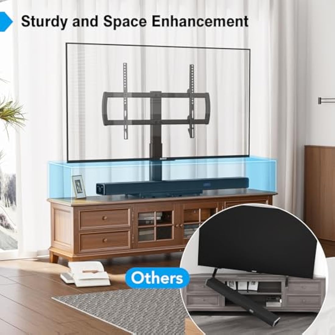 Universal TV Stand/Base Tabletop TV Stand with Wall Mount for 40 to 86 inch 5 Level Height Adjustable, Heavy Duty Tempered Glass Base, Holds up to 66kgs Screens, HT03B-003P