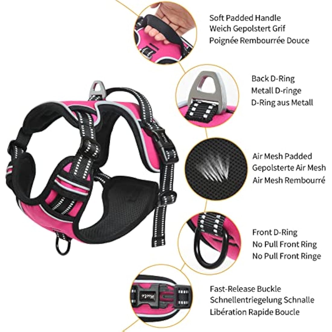 HEELE Dog Harness Dog Harness Small Dog No Pull Harness with Soft Handle Reflective Puppy Harness Adjustable, Rose, XS