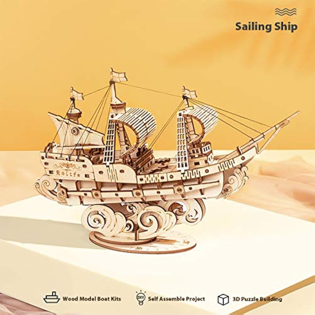 Rolife Model Kits Sailing Ship - 3D Puzzle Boat Wooden Puzzles for Adults and Teens, Construction Kits Toy Building Sets Home Desk Decoration Gifts