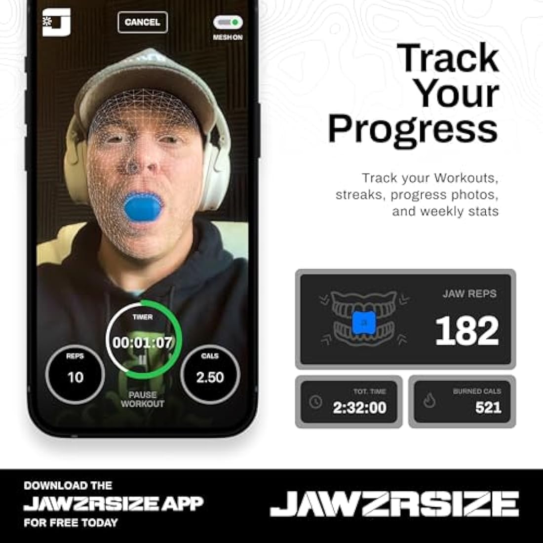 Jawzrsize Pop 'N Go Jaw, Face, and Neck Exerciser - Define Your Jawline, Slim and Tone Your Face, Look Younger and Healthier - Helps Reduce Stress and Cravings - Facial Exerciser (Advanced Green)