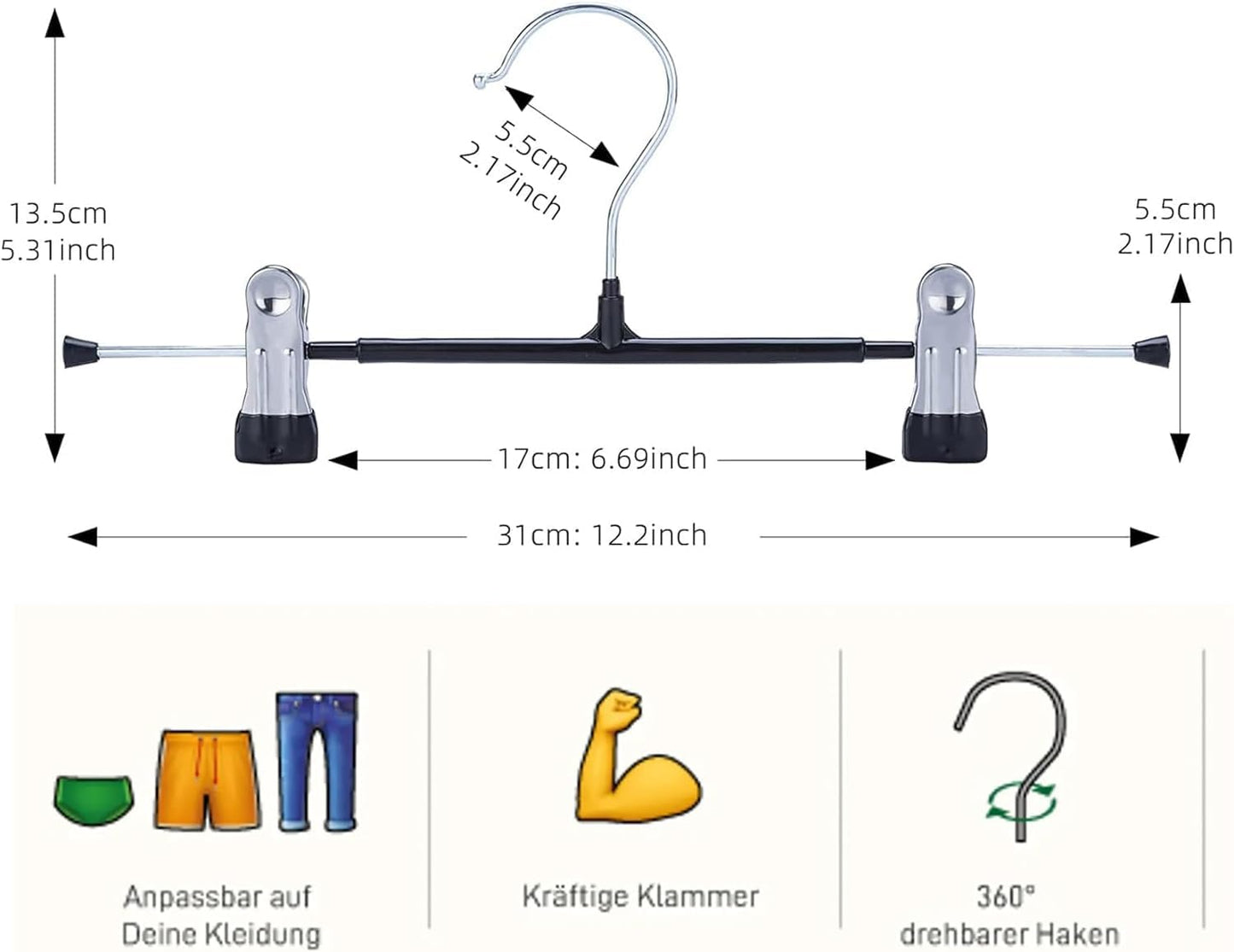 30Pack Trouser Hangers -Skirt Hangers with Adjustable Non Slip Clips Strong Chrome- Space Saving Pant Hangers,Heavy Duty Metal Hangers for Shorts