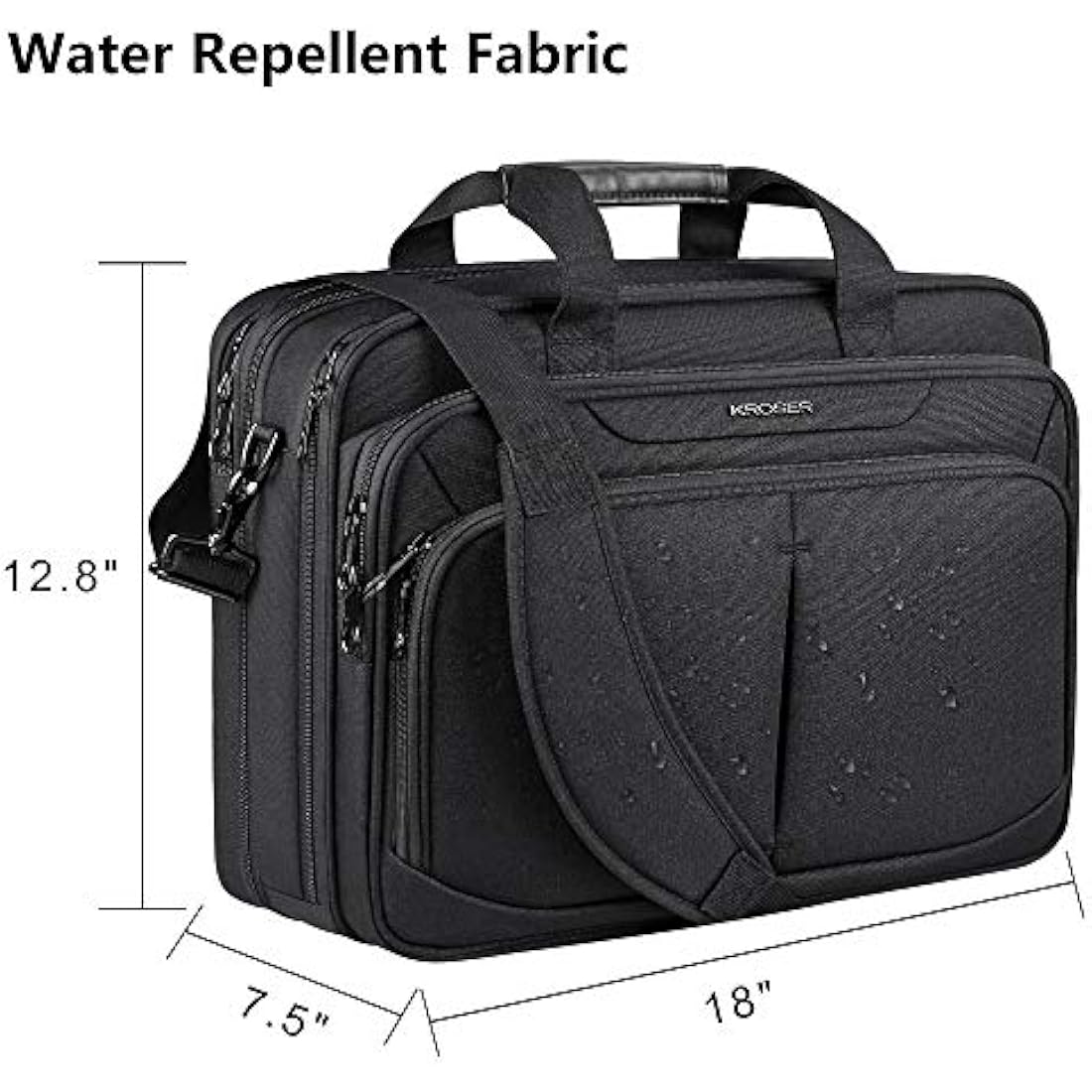 KROSER Laptop Bag Expandable Lightweight Briefcase for 17.3" Laptop Premium Business Work Bag Water-Repellent Messenger Bag with RFID Pockets for School/Travel/Women/Men-Black