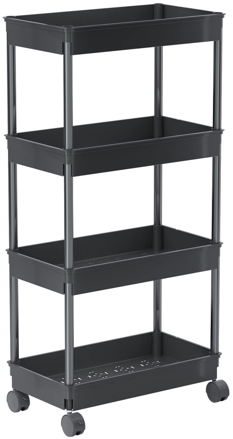 Sooyee 4 Tier Wide Storage Cart Mobile Shelving Unit Organizer Slide Out Storage Rolling Utility Cart Tower Rack for Kitchen Bathroom Laundry
